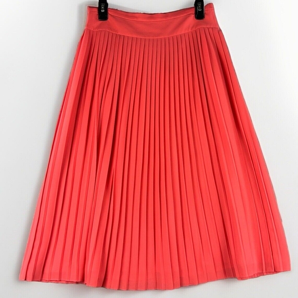 J.Crew Factory Pleated Lined Midi Skirt in Coral Red, Size 6 - Picture 2 of 6